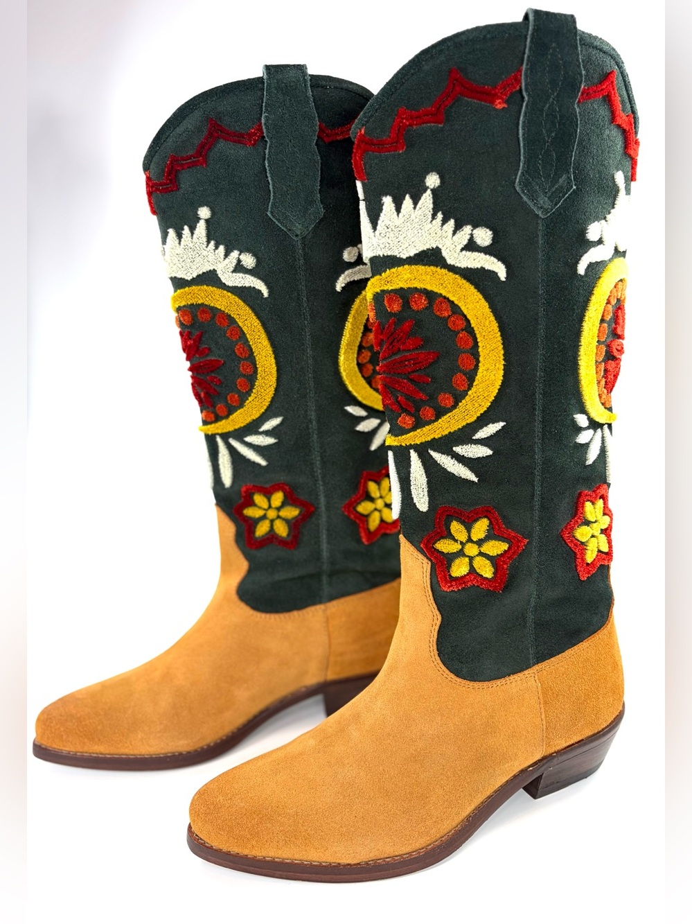 Free People Roundhouse Stitch Embroidered Suede Western Boots EU 36 NWOT - Picture 2 of 13